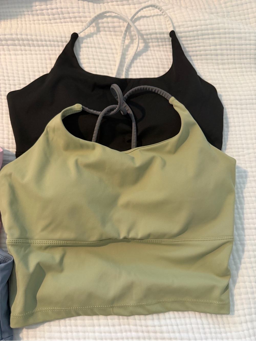 Double Layer Racerback Sports Bralettes in Olive Green & Black